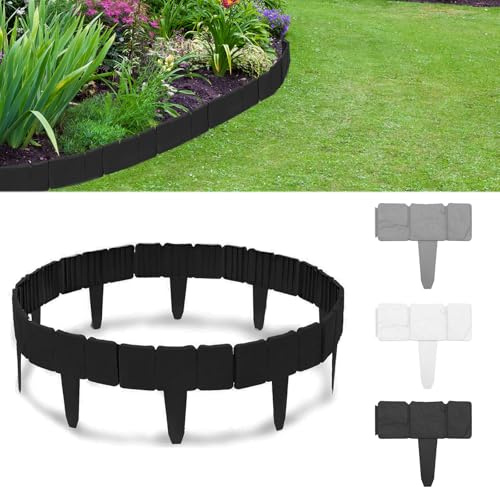 Hengrongshen Rasenkante Kunststoff 10M, Flexibler Steinoptik Palisade Beetumrandung, Beeteinfassung 23cm Hoch, Beetbegrenzung Kunststoff Randsteine für Garten Blumenbeet, 40 Stücke, Schwarz