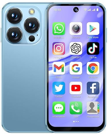 cofcvgs Mini Smartphone 4G (déverrouillé), Mini téléphone Portable 3,9 Pouces HD téléphone de Secours, 1950mah Batterie, Double Sim en Veille, Reconnaissance faciale (32GB Bleu