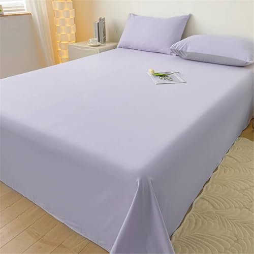 Lirzxin Sábanas sin goma 200 x 230 cm, sábana individual de algodón monocolor, sábana bajera simple y 2 fundas de almohada, verano transpirable y suave, lila claro