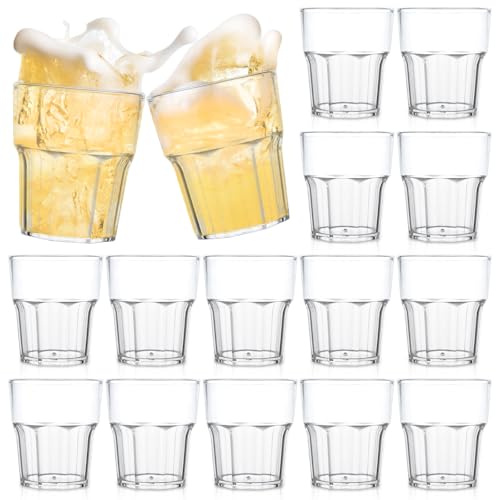 LOPYXBR 16 Stück Wassergläser Set, 260ml Weingläser Ohne Stiel, Wiederverwendbar Plastik Gläser, Trinkgläser aus Kunststoff, Transparente Camping Gläser für Party, Hochzeiten, Grillabende