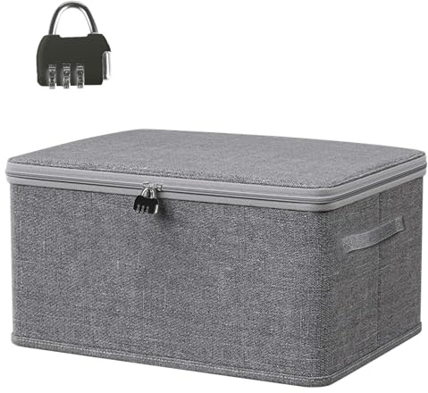 iKALULA Scatola richiudibile con coperchio, 40 x 30 x 21 cm, scatola richiudibile con manico, scatola con serratura, scatola medica con lucchetto a combinazione per vestiti/giocattoli, organizer