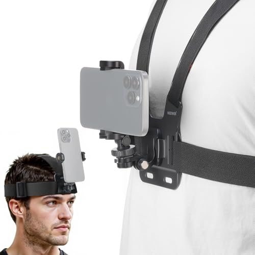 NEEWER Phone Chest Mount Harness Head Strap Holder, Quick Release POV Vlog Accessories Kit for Video Recording Filming Compatible with iPhone GoPro Hero Insta360 DJI AKASO Action Camera, GP-74