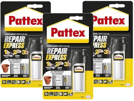 Pattex Repair Express Power Knete – 3x 48g | Universalknete für schnelle Reparaturen, überstreichbar, wasserfest & temperaturbeständig