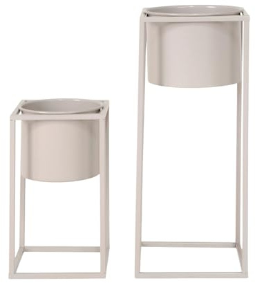 Dezain® Home - Übertöpfe Marla aus Metall - 2er Set mit Gestell in Beige | Pflanzkübel aus Metall für Kräuter, Blumen & Pflanzen, Blumentopf im filigranen Design – dekorative Übertöpfe für Zuhause