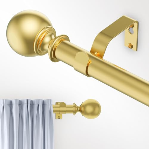 Ueuttiy Curtain Poles for Eyelet Curtains, 40-225cm Extendable Gold Curtain Pole with Brackets and Fittings Set, 26mm Diameter Metal Door Curtain Rod for Bedroom & Living Room