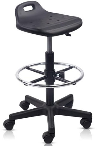 KLASIKA Adjustable Height Drafting Rolling Stool with Foot Rest Breathable Seat Cushion Swivel Chair, Multi-Purpose Work Stools for Nail Salon Office Bar Lab Counter Barber Kitchen Shop Black, 1PK