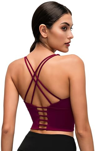 Dmwhsy Sports Bra for Women Sexy Criss Cross Back Strappy Yoga Bras Padded Longline Workout Yoga Tank Top
