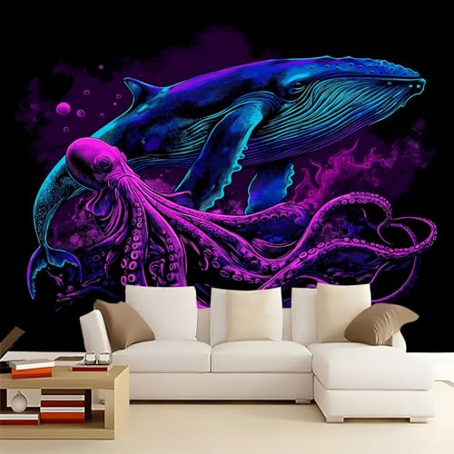 Papel Pintado Panorámico Ballena morada profunda 250x175 cm Fotomurales No Tejido, Murales Decoración Póster Pared Personalizado 3D Para Salón Dormitorio