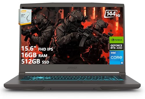 msi Thin 15 Gaming Laptop | 15,6 pollici FHD IPS 144Hz | Intel 8-Core i5-13420H (> i7-12650H) | 16GB RAM 512GB SSD | GeForce RTX 4050 6GB | Tastiera retroilluminata di tipo C Wi-Fi 6E Win11 w/DLCA