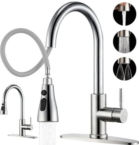 Wasserhahn Küche Ausziehbar, 360° Drehbar Küchenarmatur mit 3 Modi, Armatur Küche mit Heiß & Kalt Schläuchen, Edelstahl Hochdruck Spültischarmatur Mischbatterie mit Hohem Auslauf für Küche