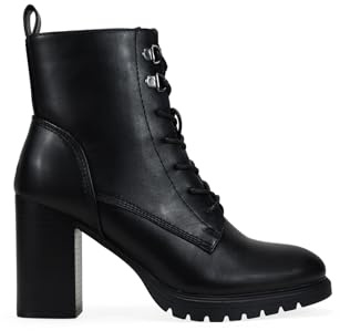 BOSANOVA Botines de tacón para Mujer con Cordones y Plataforma Dentada con tacón en Bloque Efecto Madera. Cierre con Cremallera Interior. Calzado para Mujer Negro 38