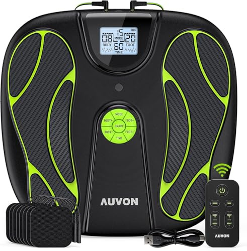 AUVON Durchblutungs-Stimulator Füße Beine Körper mit TENS EMS, 15 Modi & 50 Intensitätsstufen & 40h Akkulaufzeit, EMS Fußmassagegerät für medikamentenfreie Entlastung, 8 TENS-Pads, Fernbedienung