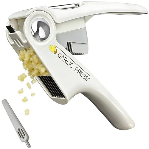 Multi-Functional 4-in-1 Kitchen Gadgets, Garlic Press, Mincer, jar opener, Slicer, Peeler with a built-in cleaning scraper, Easy to Clean