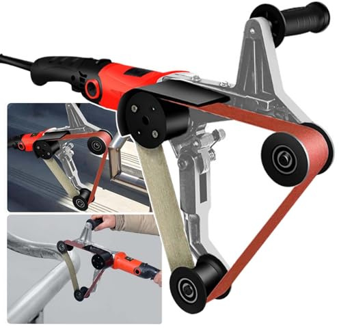 Levigatrice Per Tubi (1000 Giri/min), Levigatrice A Nastro Per Tubi (800 W), Regolazione A 6 Velocità + Rotazione A 360° Senza Interruzioni, Per Levigatura/lucidatura/finitura Superficiale,Red