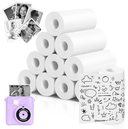 10 Rolls Kids Camera Paper Roll, 57x25mm Kids Instant Print Camera Thermal Paper, Long-Lasting Color, Waterproof and Oil-Proof Printing Paper for Credit Card Machine, Portable Mini Thermal Printers