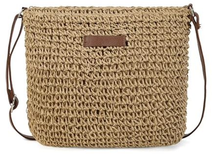 AFKOMST Women’s Straw Crossbody Bag, Small Woven Shoulder Bag with Adjustable Strap, Lightweight Wicker Summer Beach Handbag for Holiday Travel Picnic Daily Use