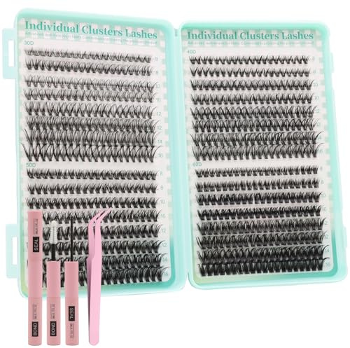 VEGCOO 640 Pezzi Ciglia Finte Extension Ciglia, 30D-40D-50D-60D Curl Ciglia Finte Ciuffetti, 8-16mm Kit di Extension per Ciglia, DIY Eyelash Extension per Donne Principianti,Confezione regalo verde