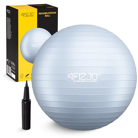 4FIZJO Gymnastikball 75 cm, Sitzball für Büro, Zuhause, Ergonomischer Yoga Ball, Pilates Ball für Core-Training, Rehabilitation, Physiotherapie, Anti-Burst mit Pumpe, Grau