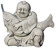 Wasserspeier Buddha mit Koi, Skulptur aus Steinguss