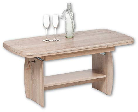 Stella Trading KIRK Couchtisch höhenverstellbar & ausziehbar in Eiche Sonoma Optik - praktischer Sofatisch mit Ablage für Ihren Wohnbereich - 115 x 52 x 59 cm (B/H/T), braun | 115 x 52 x 59 cm (B/H/T), Beistelltisch mit Ablage, stufenlose Höhenverstellung bis 64 cm, auf 172 cm Breite erweiterbar