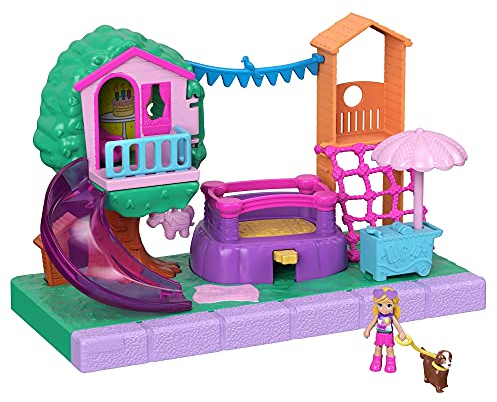 Polly Pocket GTM67 - Pollyville Spielplatz-Abenteuer, kleine Polly Puppe, Baumhaus, Rutsche, Hüpfburg, Klettergerüst, Eiswagen, Peaches-Figur und mehr, Spielzeug Geschenk für Kinder ab 4 Jahren