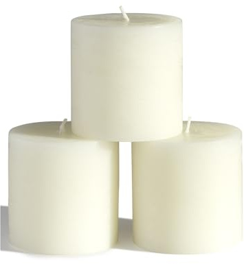 CANDWAX 7.6x7.6 cm Ivory Pillar Candles Set of 3 - Rustic Unscented Smokeless Dripless Ivory Pillars - Perfect for Weddings, Christmas Home Decor, Dinner Table Centerpieces - Christmas Pillar Candles
