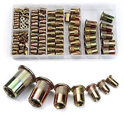 165/210PCS Plaqué de zinc nouilles à molets à tête plate tête plate filetée insert de rivet nutsert Cap Rivet Rivet Assortiment Kit M3-M12 DUO ER (Couleur : 165Pcs)