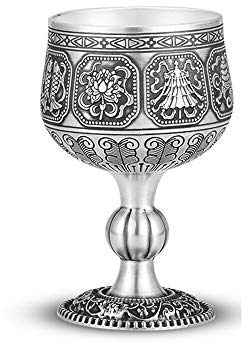 Sterling Silver Wine Glass, Red Wine Champagne Gin Sherry Cocktail Glass, Original Design Auspicious Eight Treasure Pattern, Suitable for Spirits,Do The Old