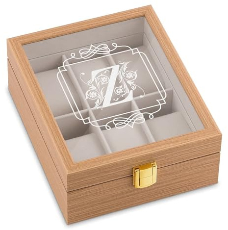 Maverton Uhrenbox mit Gravur für 6 Uhren - Uhrenschachtel - Uhrenaufbewahrungsbox aus Holz - personalisiert - braun 20x16,5x8cm - Geschenk zum Geburtstag für Frauen - Monogramm