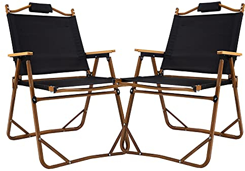 ZLL Tragbarer Klappstuhl Aus Massivholz, Campingstuhl, Regiestuhl, Feldfischen, Schwarz/beige, 275 Pfund (Color : Black)