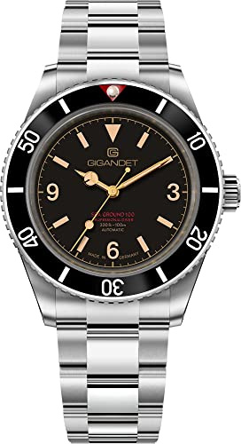 Gigandet Herren-Automatikuhr Sea Ground 100 Vintage - Made in Germany - Saphirglas - Swiss Super Luminova - Edelstahl - Taucheruhr - 100m/10bar wasserdicht - 39mm - G100-001M