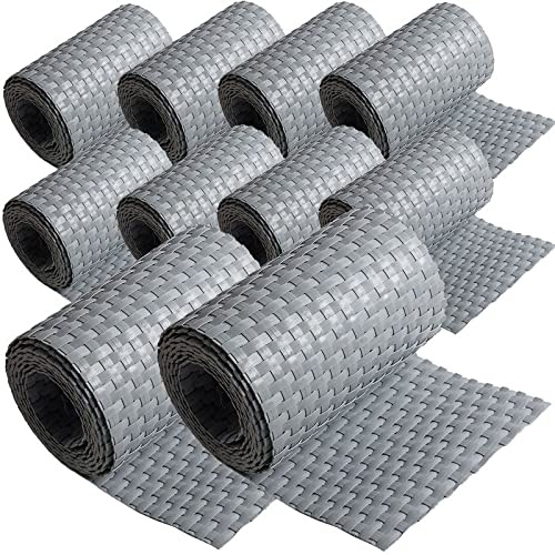 Lot de 10 bandes brise-vue en rotin synthétique pour clôture à double fil, tapis de clôture tressée, 19 à 255 cm, gris