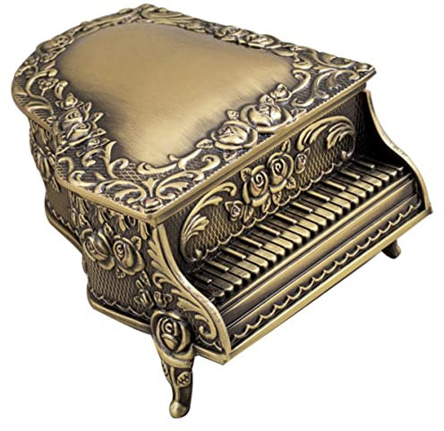 Amosfun Vintage Schmuck Box Metall Schatzkasten Antike Klavierform Trinks Aufbewahrungsbox Prinzessin Schmuck Makeup Organizer mit Geschnitzt für ?dchen Frauen S Golden