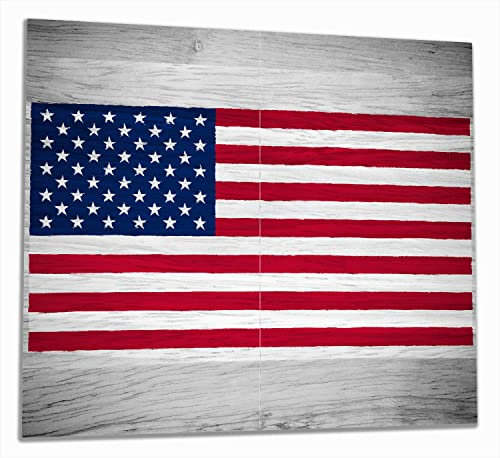 Wallario Herdabdeckplatte/Spritzschutz aus Glas, 2-teilig, 60x52cm, für Ceran- und Induktionsherde, USA Flagge auf Holz