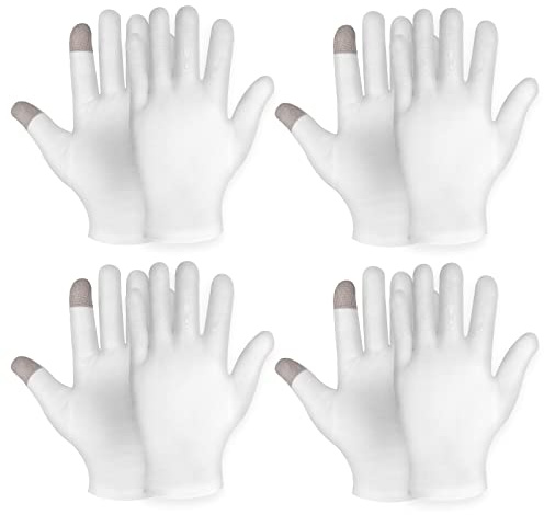 4 Pairs Touch Screen Moisturizing Gloves White Cotton Moisturizing Gloves Overnight Bedtime Heal Eczema Sleeping Lotion Hand Spa Treatment Gloves Repair Rough Cracked Dry Chapped Hands Skin(White)