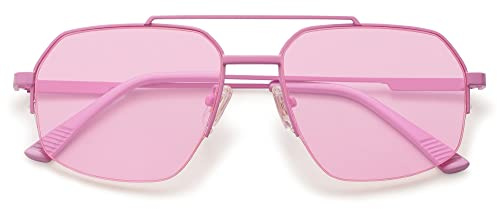 SOJOS Sonnenbrille Herren Retro Damen Vintage Groß Eckig Coole Double Bridge Metall Semi-Rimless Rechteckige UV400 Schutz Unisex Brille SJ1191 Rosa