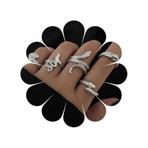 Wendalern Set Di Anelli A Serpente Anelli Aperti A Serpente Impilati Anelli A Fascia Animali Gotici Vintage Argento Anello Nocche Regolabile Gioielli Per Donne Ragazze (5 Pezzi)