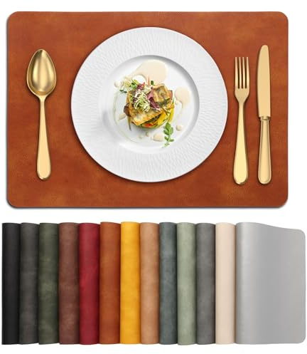 UnivoColors Placemats,Heat Resistant Placemats Set of 6 Washable 12 x 17 Inch,Waterproof Table Mats,Wipeable Pu Place Mats for Kitchen,Dining Room.Reddish Brown