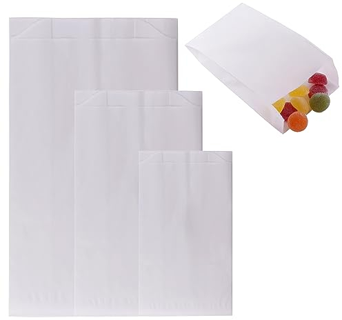 DIY-24H | Verschiedene Größen wählbar | Papiertüten Farbe Weiss Geschenktüten Papier, Kleine Tüten Süßigkeiten, Stern Weihnachten, Plätzchentüten, Brottüten, Brötchentüten (120x210x45mm, 250 Stück)