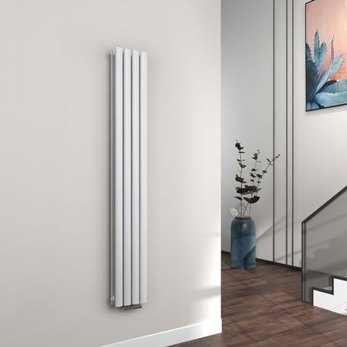 EMKE Radiateur 160x24cm,Radiateur design vertical à tube ovale, Blanc, double couche, radiateur eau chaude