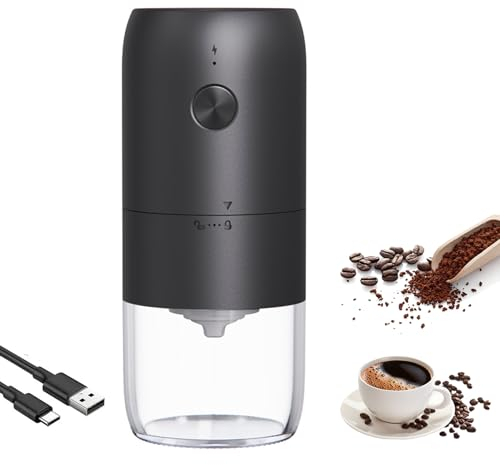 XQZMD Moulin à café électrique, portable, avec broyeur conique en céramique, mini moulin à café expresso, mouture réglable, rechargeable, électrique à une touche, noir