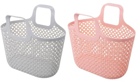 Zerodeko Handheld Bathing Basket 11.02X9.84X5.11In Bathroom Storage Organizer with Ergonomic Handle Hollow Plastic Holder for Toiletries Baby Items Space-Saving Set of 2