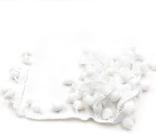 Wisafory 20 Yards Pompon Borte Dekoband Bommelborte Bommelband Fransenband Pomponborte zum Nähen Bommel Fringe Trim Pom Poms Zierborte Nähband für DIY Basteln Kleidung Dekoration Weiß