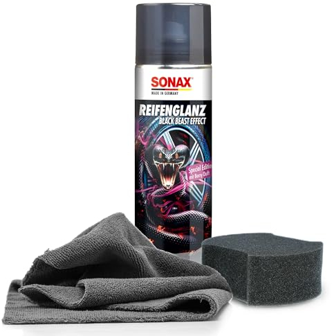 autopflege Sonax Special Edition - Set per la cura degli pneumatici per auto, 500 ml, applicatore e panno in microfibra, spray lucido per pneumatici per la cura e il rinnovamento dei pneumatici
