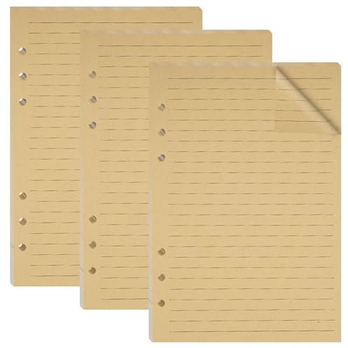 3 Packungen A5 Nachfüllpapier Liniert, 135 Blätter 6 Löcher Nachfülleinlagen, Braun A5 Nachfüllpapier Liniertes Papier, A5 Papier Nachfüllbare Refill, A5 Refill Paper Für Notizbuch Tagbuch Skizze
