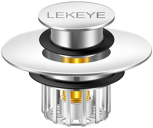 LEKEYE Tub Stopper | Shower Drain Hair Catcher | Pop-up Drain Stopper with Strainer | Bathroom Bathtub Plug | Drain Protector for 1-1/2 to 1-3/4 Bath Drain Hole - Pearl Chrome