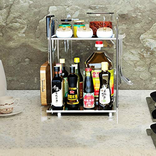 Küchenorganizer 2-lagiges Edelstahlregal Gewürzregal Bodenmesserhalter Küchengeschirr-Lagerregal