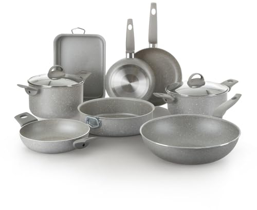 KASANOVA Ensemble de casseroles pour plaques de cuisson traditionnelles, antiadhésives, batterie de casseroles, cuisson saine, rapide et uniforme. Fabriqué en Italie. (10 pièces)