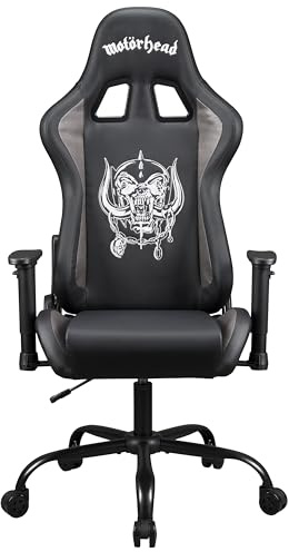 Subsonic Motorhead Spel- eller kontorsstol, vuxen spelstol, bekväm sits, integrerat nackstöd, justerbart armstöd och höjd, ergonomiskt ryggstöd, svart