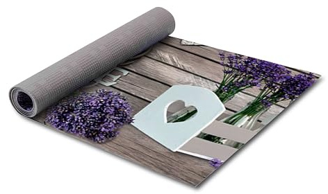HomeLife PVC Küchenläufer waschbar & rutschfest | 52 × 100 cm | PVC Teppich Läufer für Küche, Flur & Bad | Polyester Teppich für Eingangsbereich Innen & Außenbereich | Design Lavendeltraum
